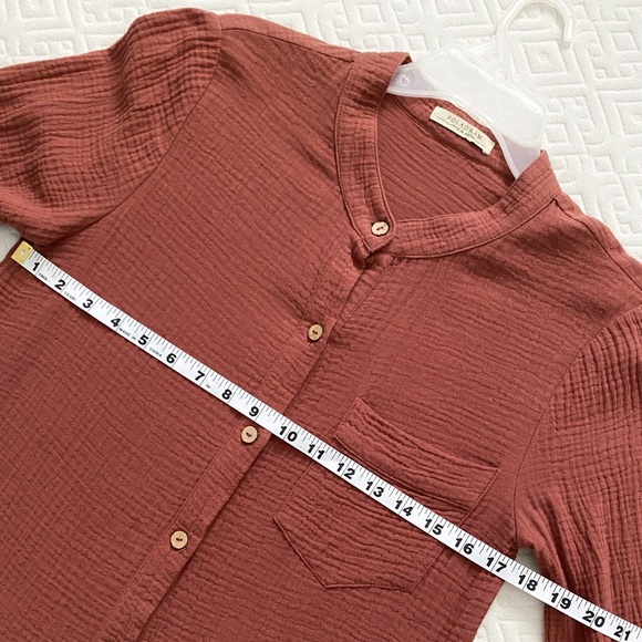 Polagram gauze cotton boho button down long sleeve tunic, sienna brown - Picture 6 of 9